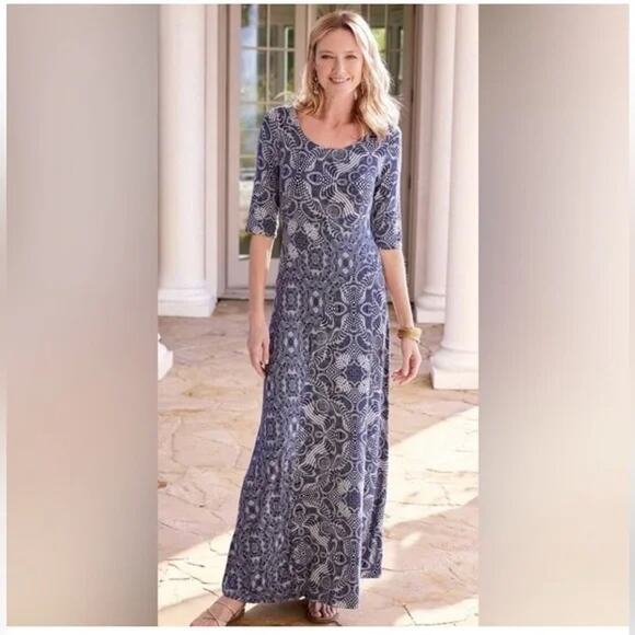 Soft Surroundings LARGE Juliette Jersey Maxi Dress Soft Resort Elegant Boho - Picture 1 of 9